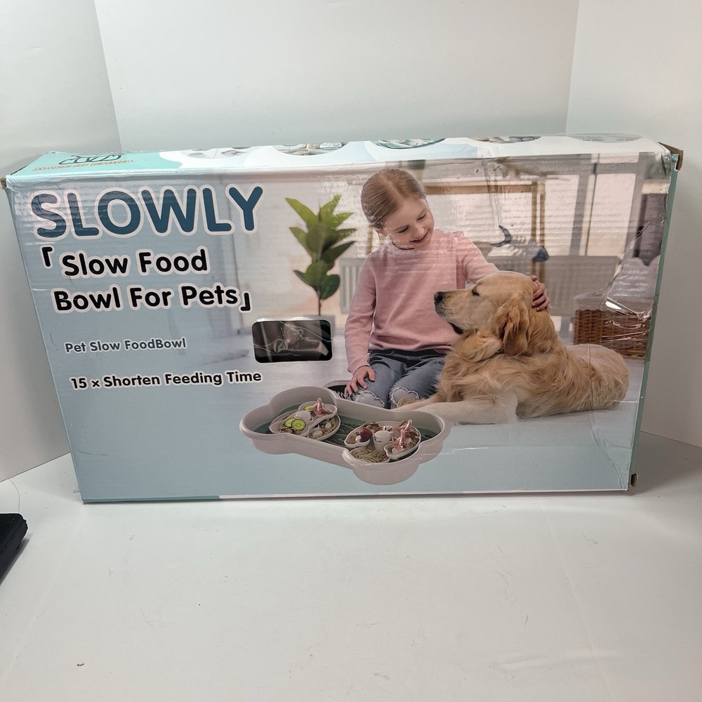 Lifeunion Slow Food Bowl Pet Large White Green NEW Interactive Puzzle Feeder